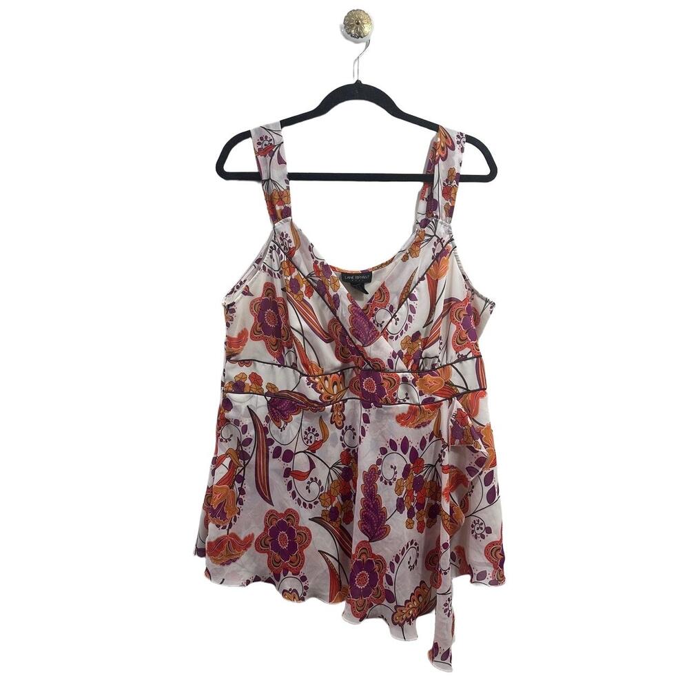 Lane Bryant Top WomensSize 20 White Floral Wide Strap Ruffle Camisole Sleeveless